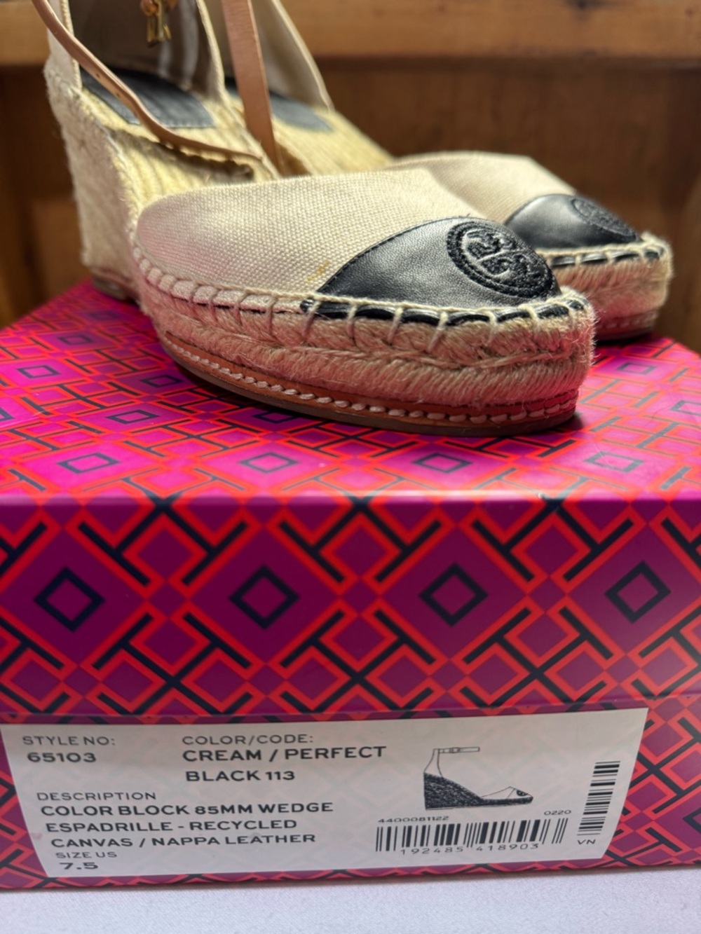 Canvas Espadrille Wedge Sandals with Black Cap Toe - Beige TORY BURCH - Picture 4 of 6